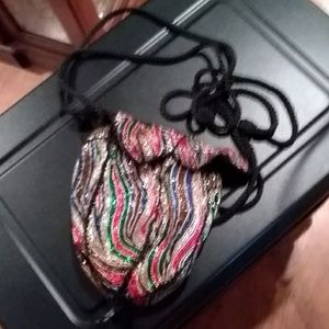 Multi-color beaded evening drawstring bag